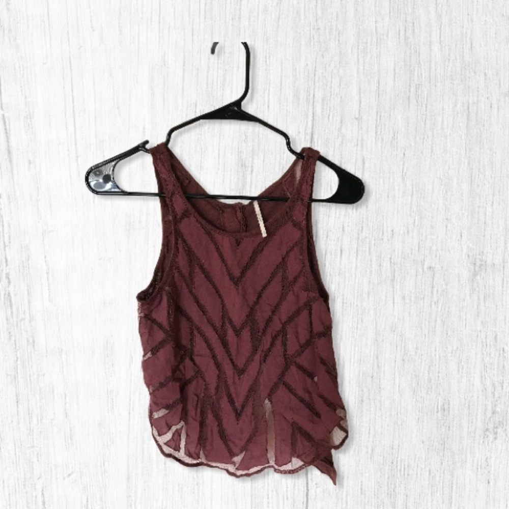 Free People Maroon Mesh Detailing Tank